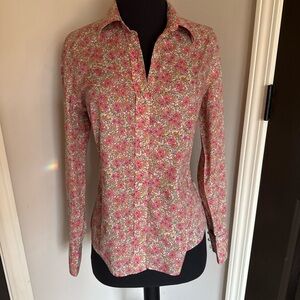Talbots Pink and Cream Floral Blouse M
